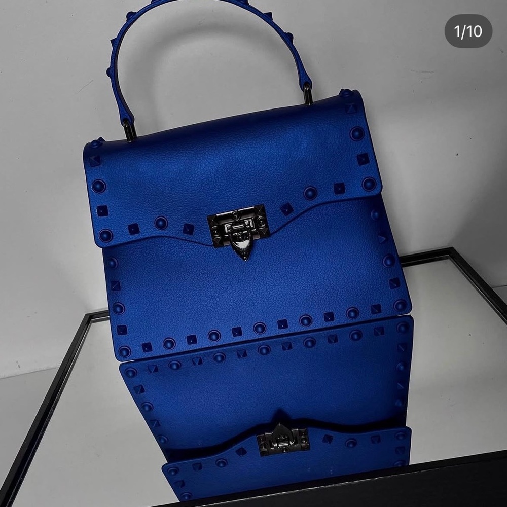 Studded Top-Handle Satchel in Cobalt Blue